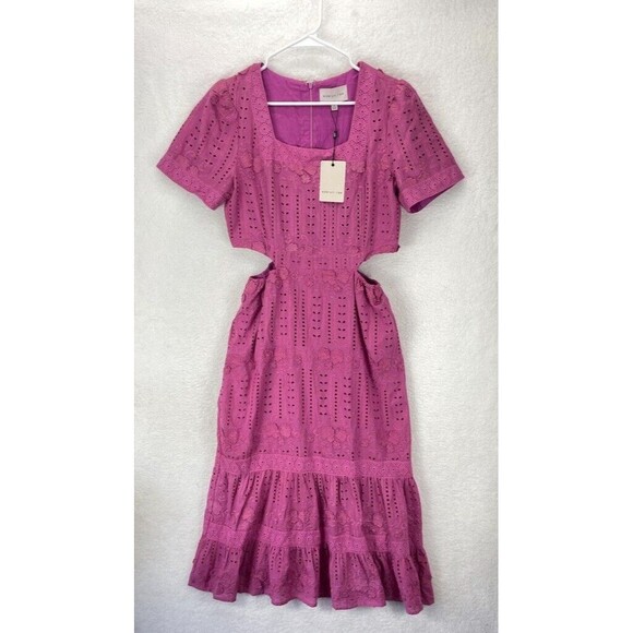 Adelyn Rae Dress Women’s Pink Katina Embroidered Cut Out Midi Feminine L NWT - Picture 3 of 9